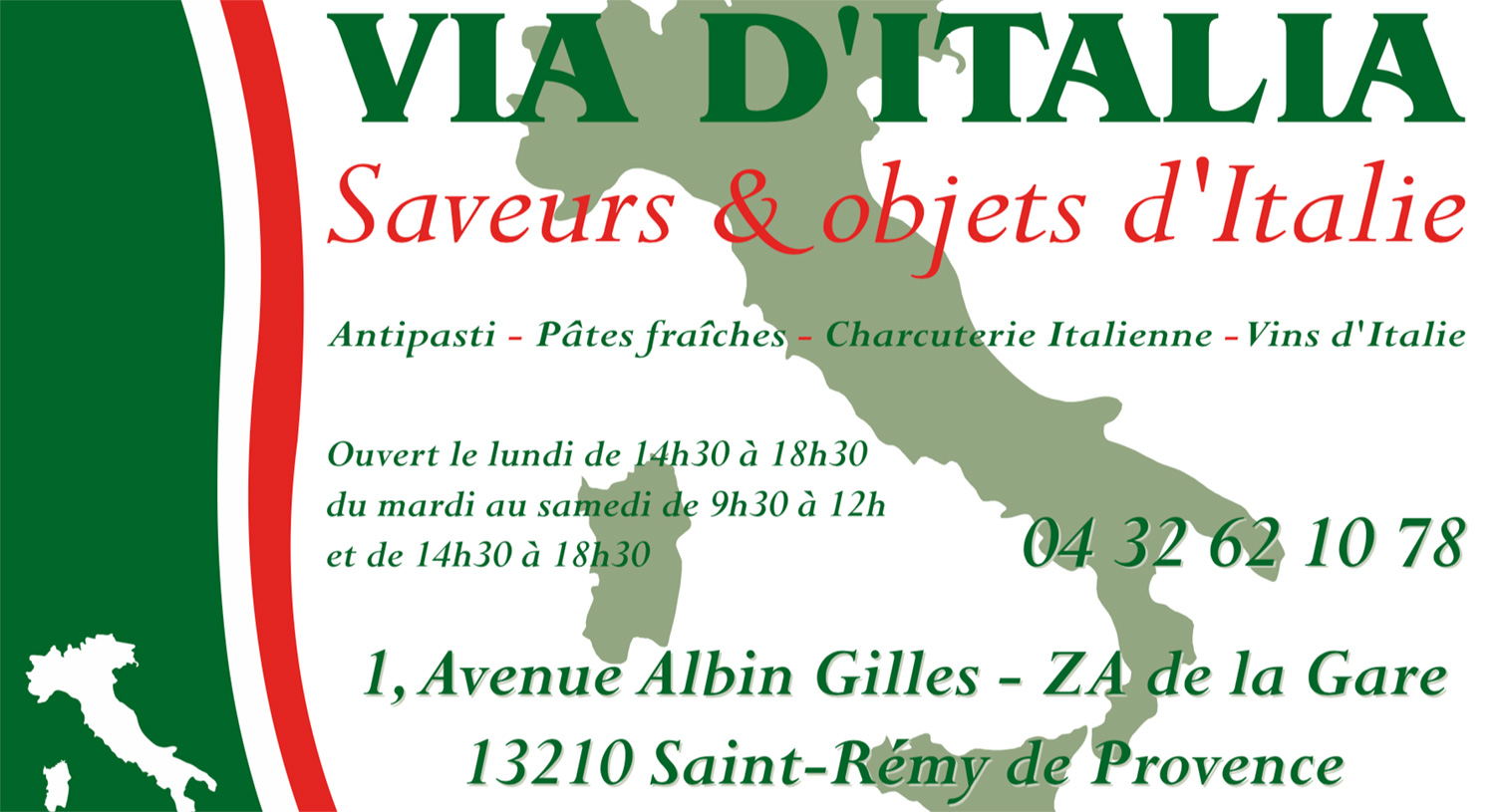 Réalisation de cartes de visite pour le magasin Via d'Italia - Saint-Rémy de Provence